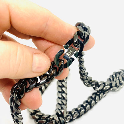 SK4020G Necklace 1/2" Wide Cuban Link Polished Gunmetal