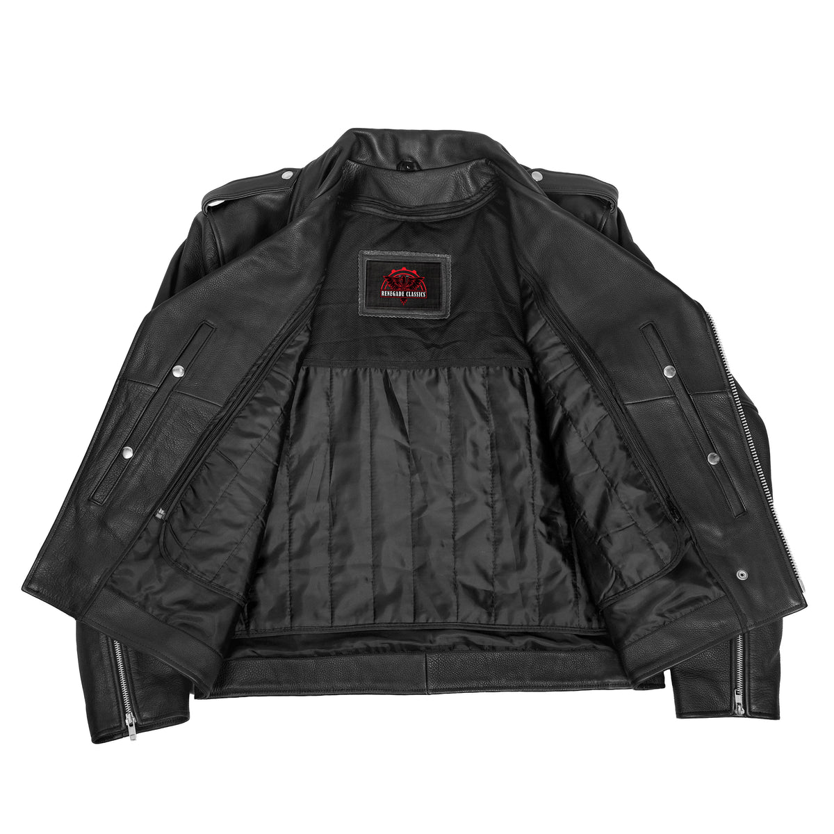 Men's Classic Plain Side Police Style Motorcycle Jacket - Black - view 5