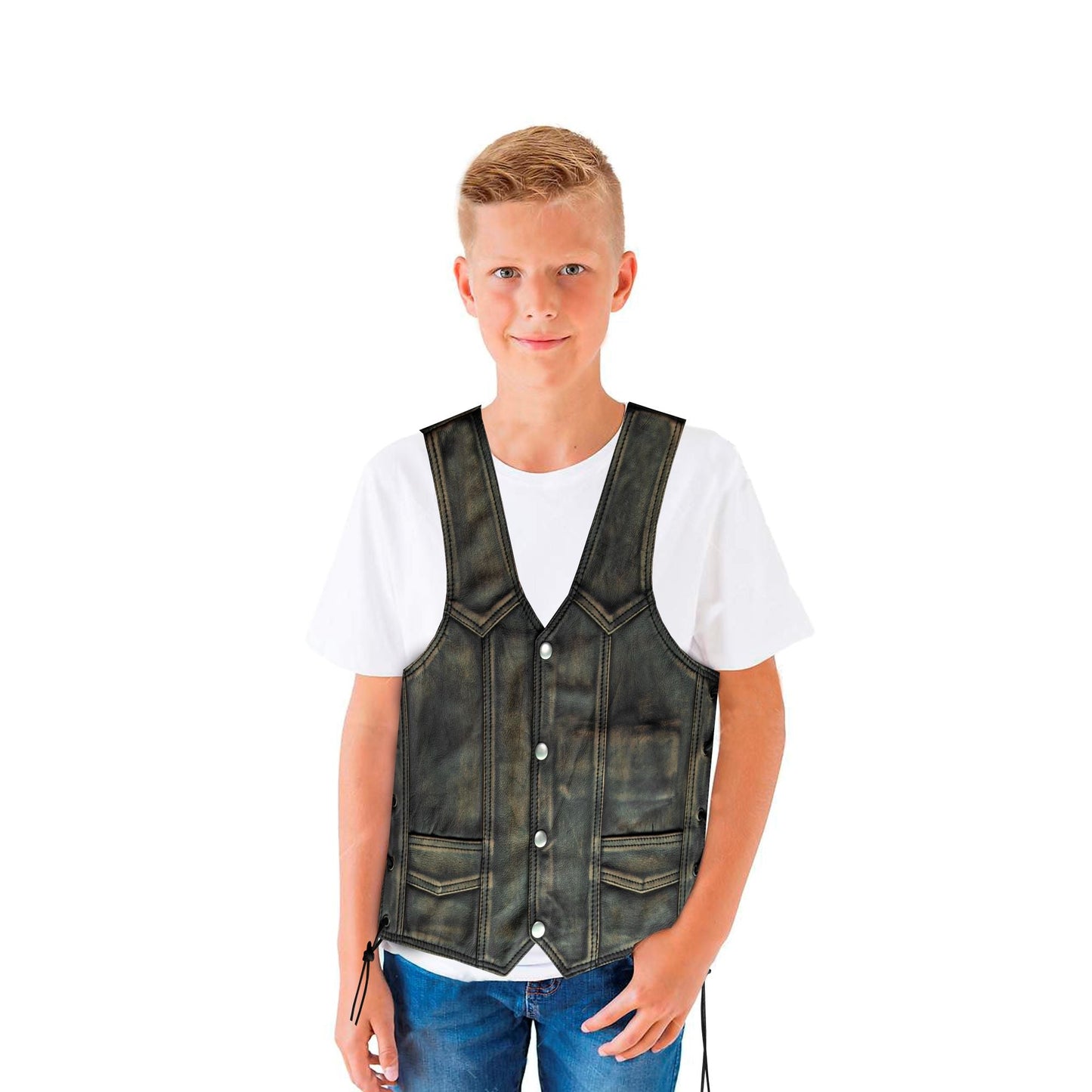 Kids Distress Brown Vest Side Laces