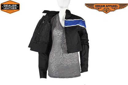 Women's Black Lightweight Textile Jacket W/ Blue Stripe