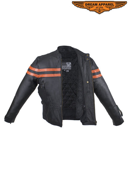Leather Jacket For Women With Orange Stripes