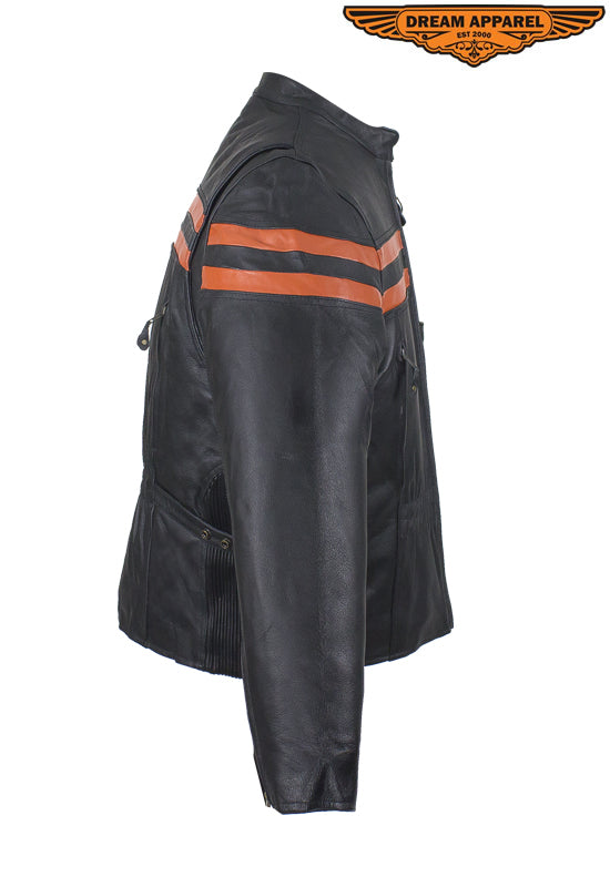 Leather Jacket For Women With Orange Stripes