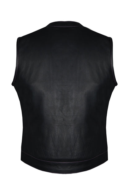 Ladies Motorcycle Leather CLUB VEST Premium Cowhide Leather Purple Thread, Purple Paisley Lining