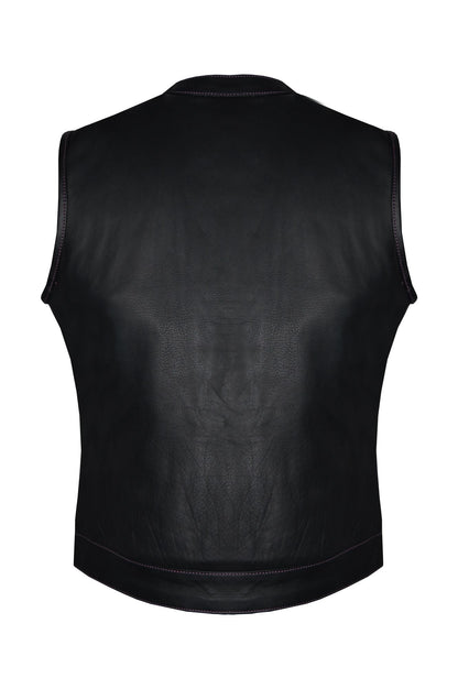 Dream Apparel Ladies Motorcycle Leather CLUB VEST Purple Thread, Purple Paisley Lining