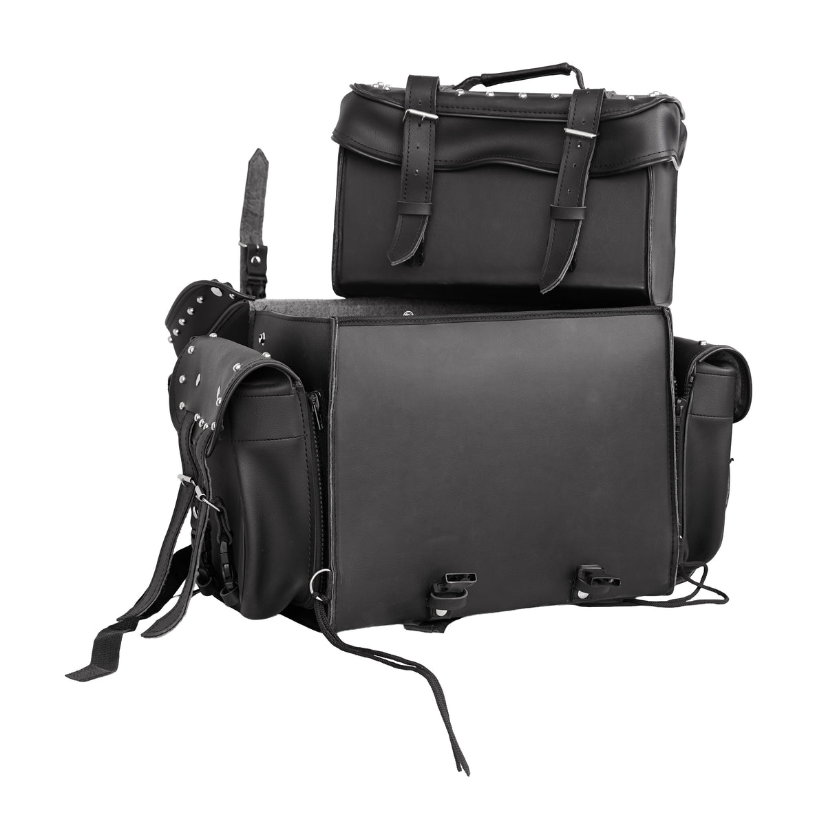 Leather Black PVC Large 4 Piece Motorcycle Touring Tail Bag wi - view 2