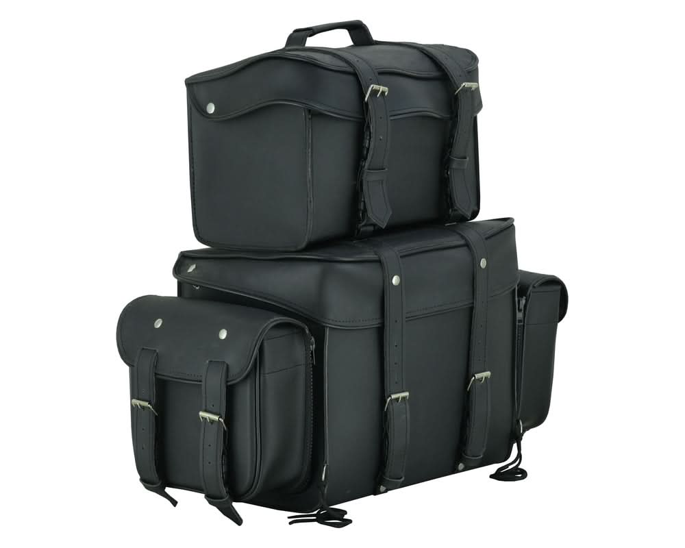 Leather Black PVC Large Four Piece Motorcycle Touring Tail Bag - view 3