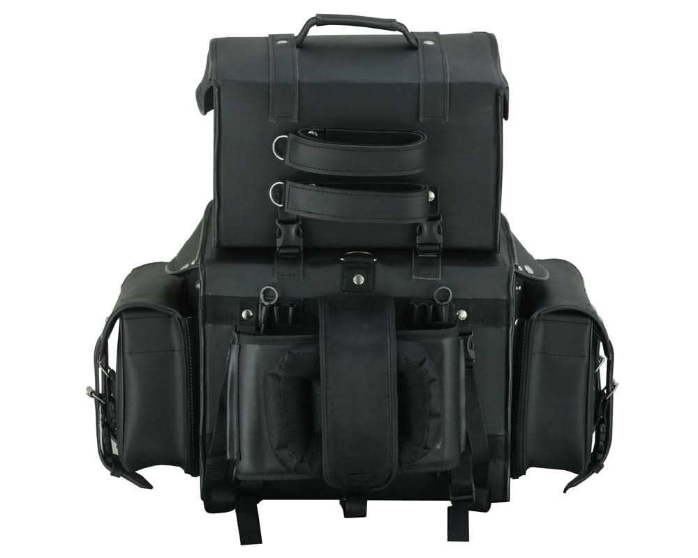 Leather Black PVC Large Four Piece Motorcycle Touring Tail Bag - view 5