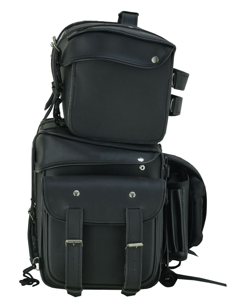 Leather Black PVC Large Four Piece Motorcycle Touring Tail Bag - view 6