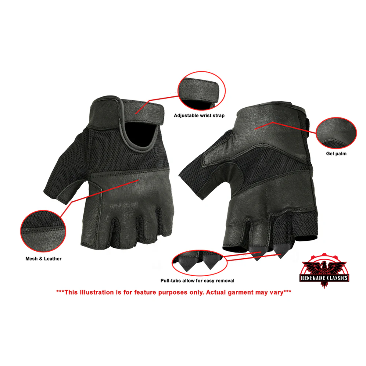 Leather/ Mesh Fingerless Glove - view 2