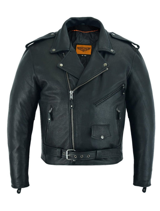 Classic Motorcycle Jacket with Quilted Lining Premium Cowhide Leather