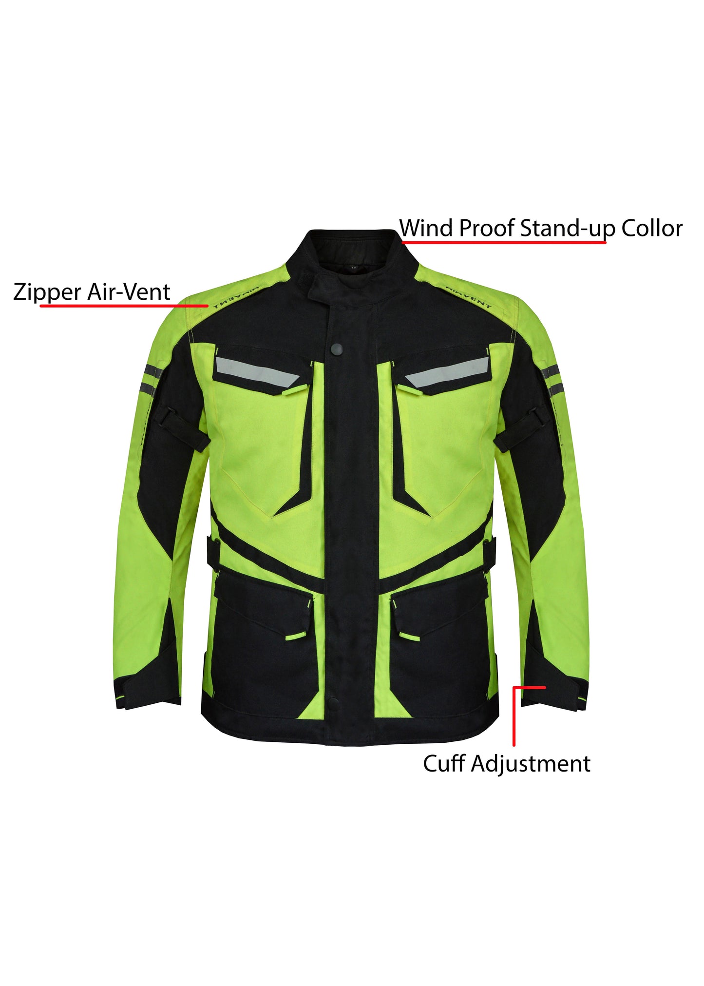 Dream Apparel Mens Motorcycle jacket Hi Vis Neon Flourecent Color, Armored Protective Round Neck