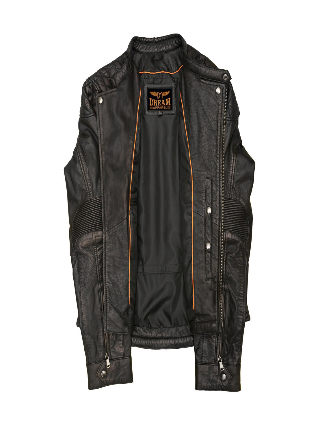 Dream Apparel Premium Goat Leather Brown Tone Conceal Pockets Expansion Side Panel Motorcycle Jacket
