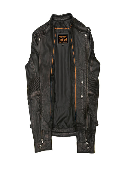 Dream Apparel Premium Goat Leather Brown Tone Conceal Pockets Expansion Side Panel Motorcycle Jacket