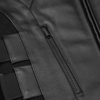 Men's Black Leather SWAT Style Motorcycle Vest - view 8