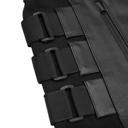 Men's Black Leather SWAT Style Motorcycle Vest - view 9