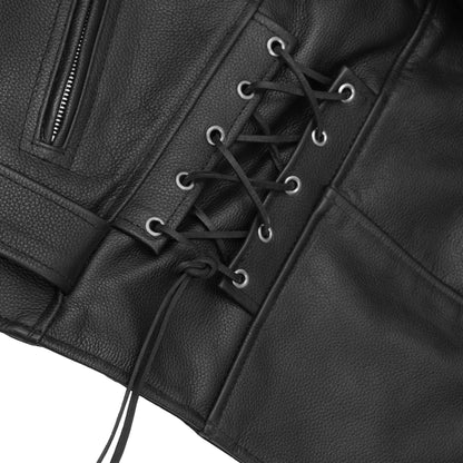 Men's Classic Side Lace Police Black Leather Motorcycle Jacket - view 11