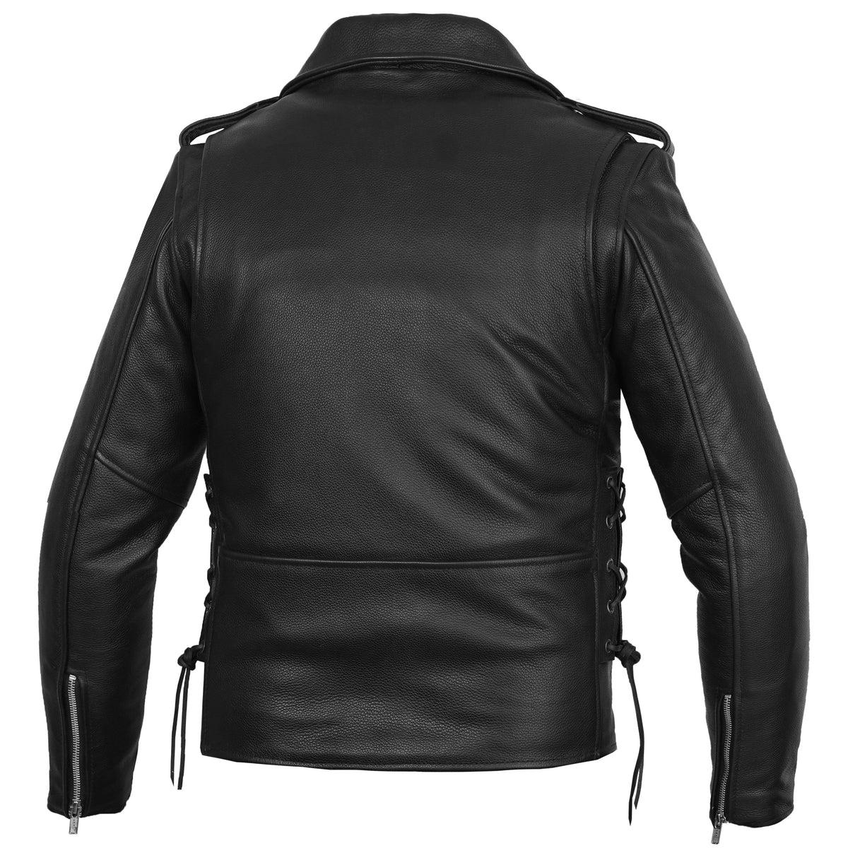Men's Classic Side Lace Police Black Leather Motorcycle Jacket - view 2