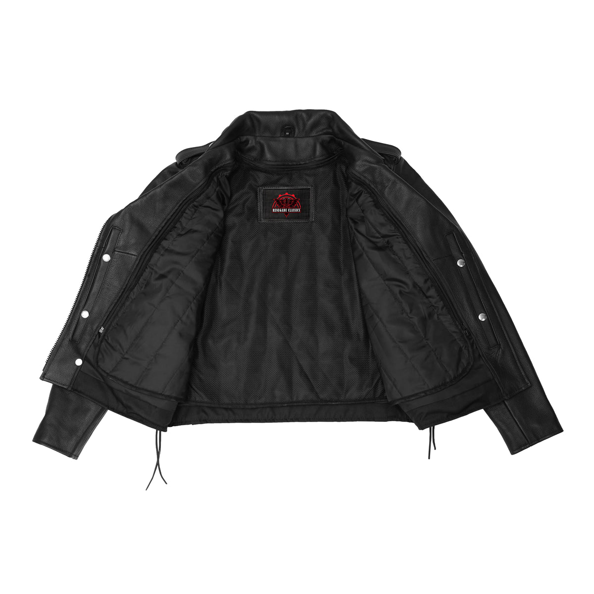 Men's Classic Side Lace Police Black Leather Motorcycle Jacket - view 5