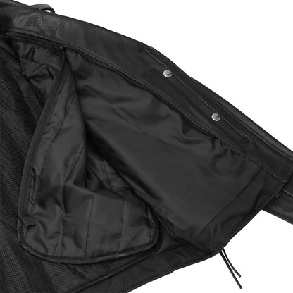 Men's Classic Side Lace Police Black Leather Motorcycle Jacket - view 6