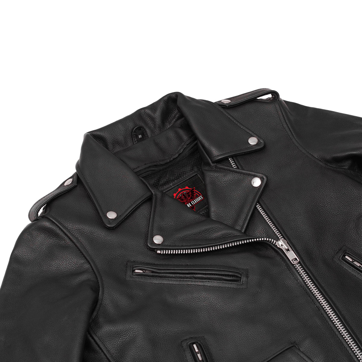 Men's Classic Side Lace Police Black Leather Motorcycle Jacket - view 8