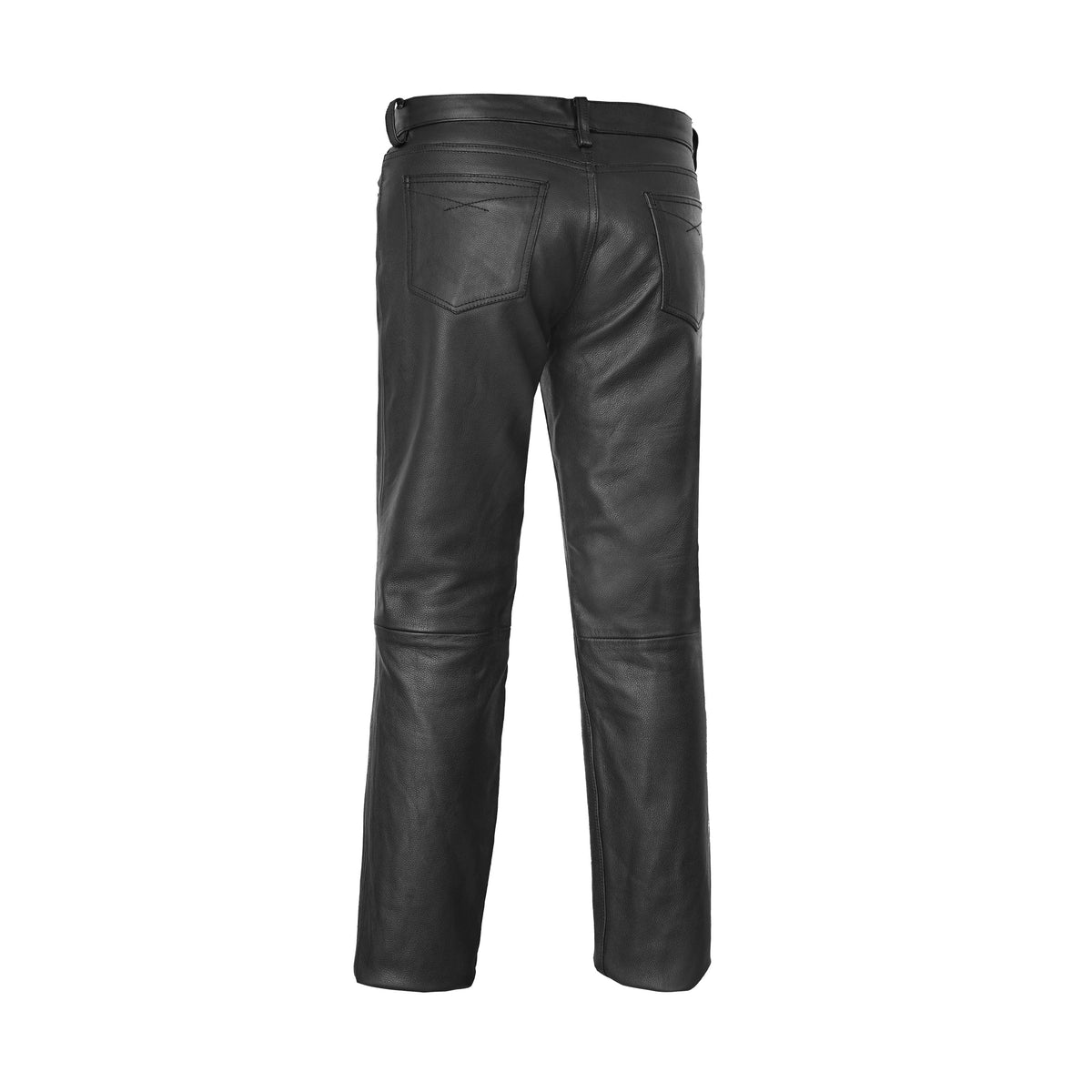 Men's Black Classic 5 Pocket Casual Motorcycle Leather Pants - view 2