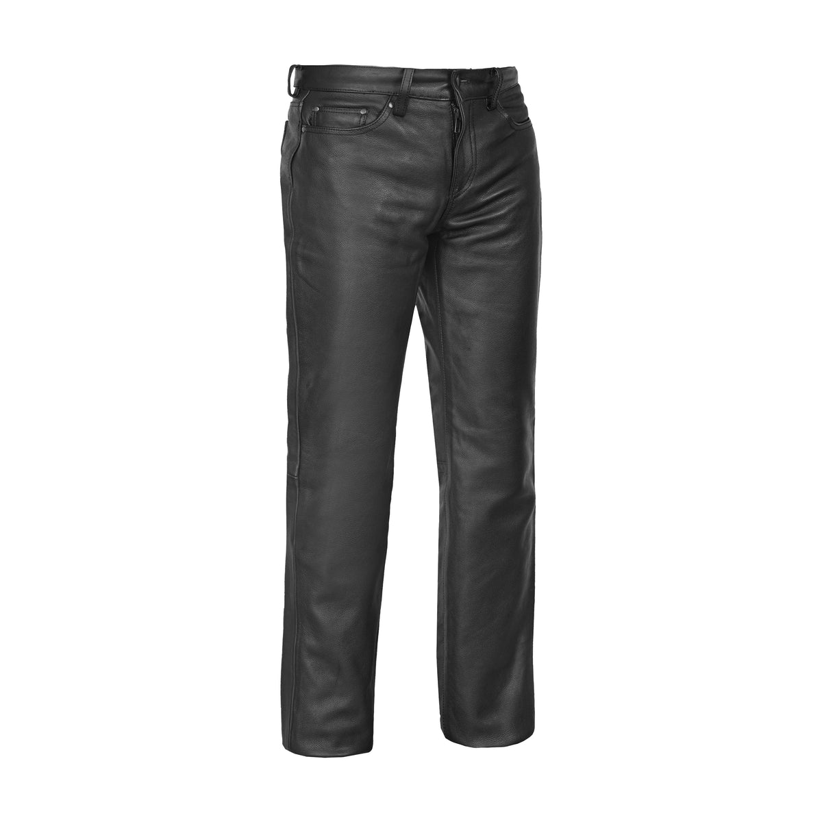Men's Black Classic 5 Pocket Casual Motorcycle Leather Pants - view 4