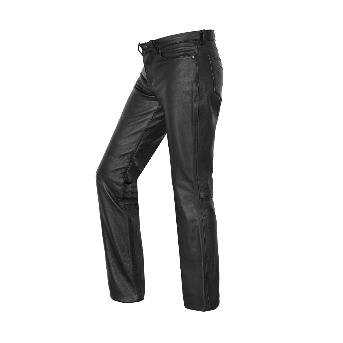 Men's Black Classic 5 Pocket Casual Motorcycle Leather Pants - view 5
