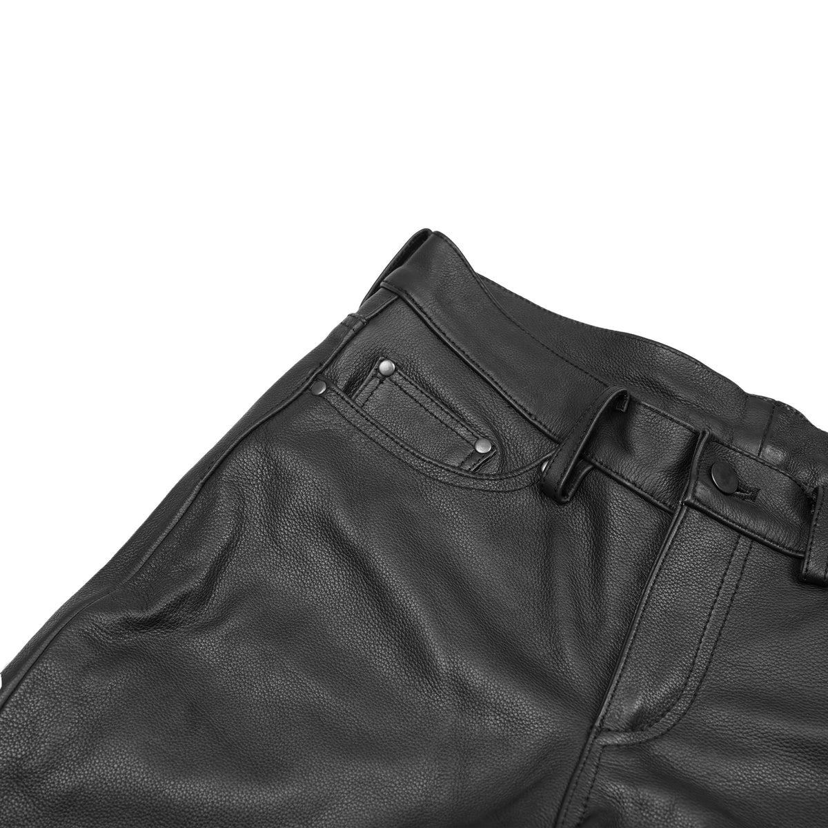 Men's Black Classic 5 Pocket Casual Motorcycle Leather Pants - view 6