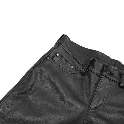 Men's Black Classic 5 Pocket Casual Motorcycle Leather Pants - view 6