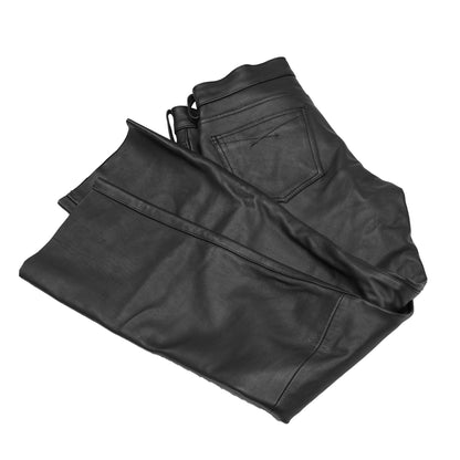 Men's Black Classic 5 Pocket Casual Motorcycle Leather Pants - view 8