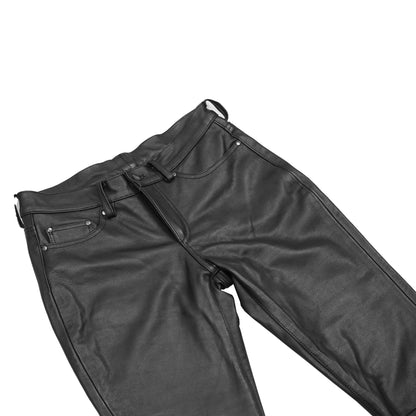 Men's Black Classic 5 Pocket Casual Motorcycle Leather Pants - view 9