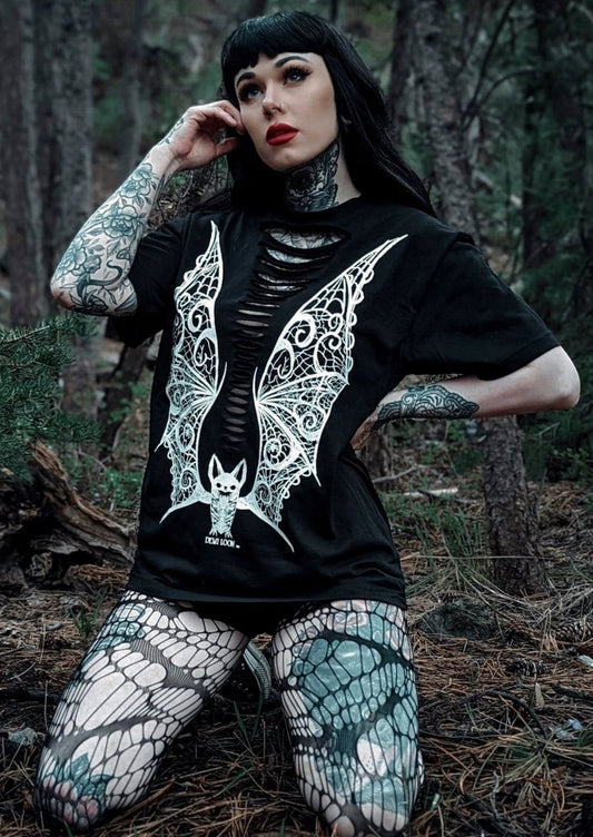 Vampire Lace Wings Boyfriend Fit Tee -Slashed or Unslashed