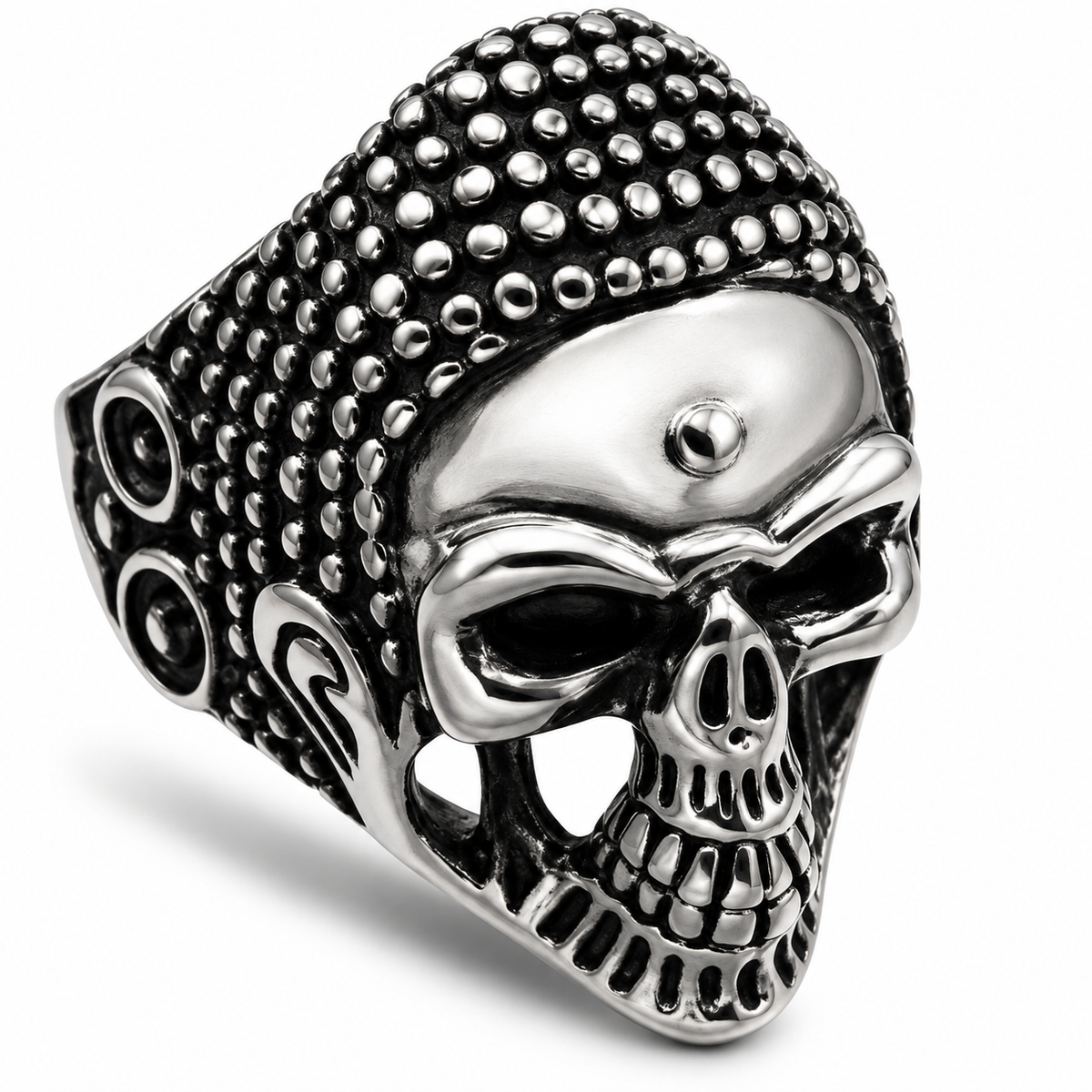R123 Stainless Steel War Head Skull Biker Ring