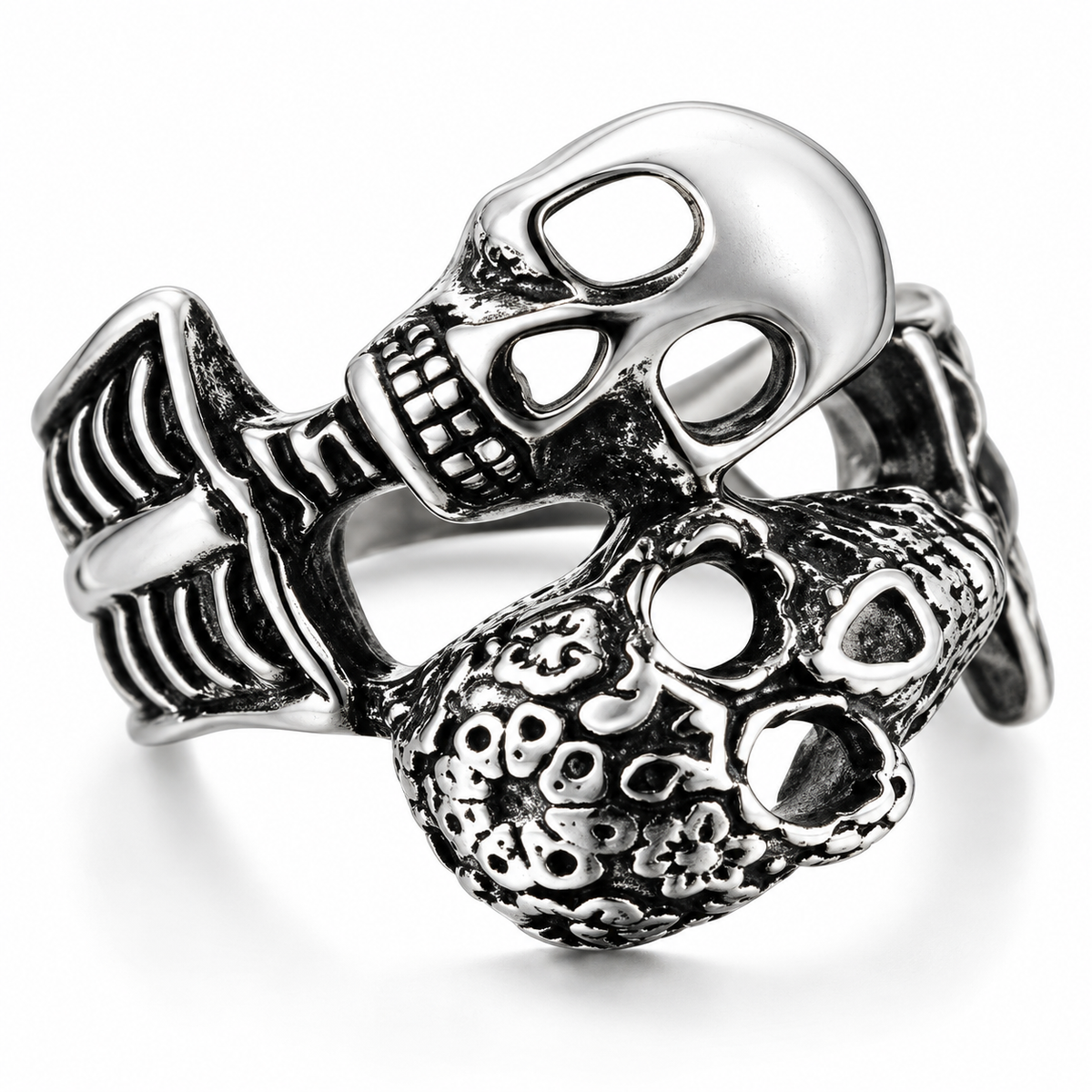 R126 Stainless Steel His And Her Skull Biker Ring