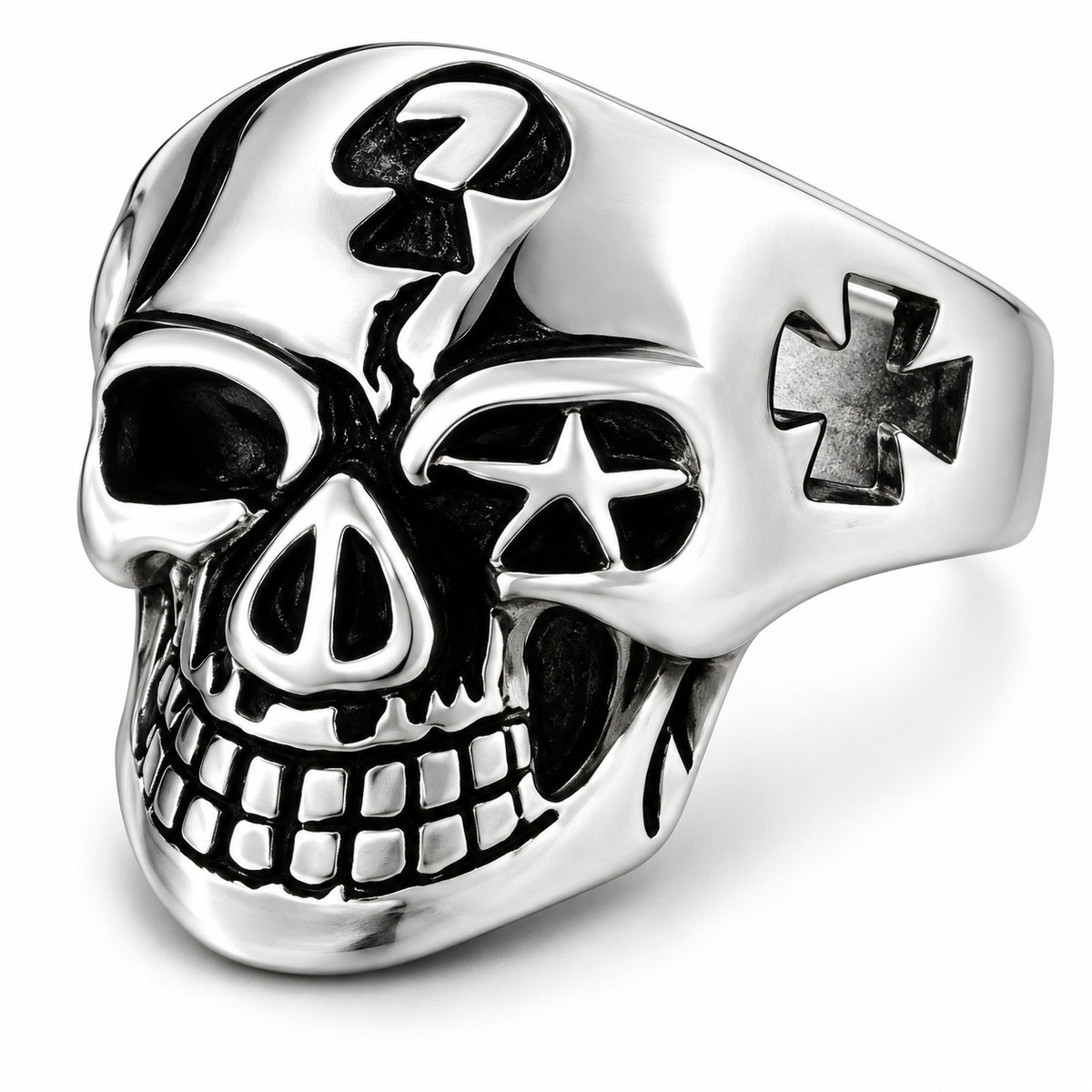 R135 Stainless Steel Symbols Skull Biker Ring