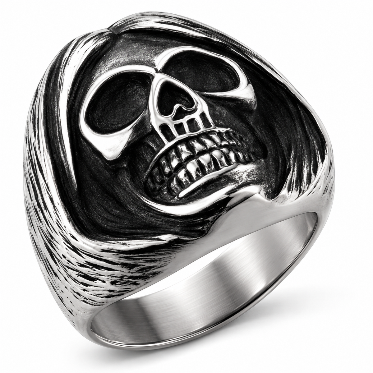 R139 Stainless Steel Sleepy Head Skull Biker Ring