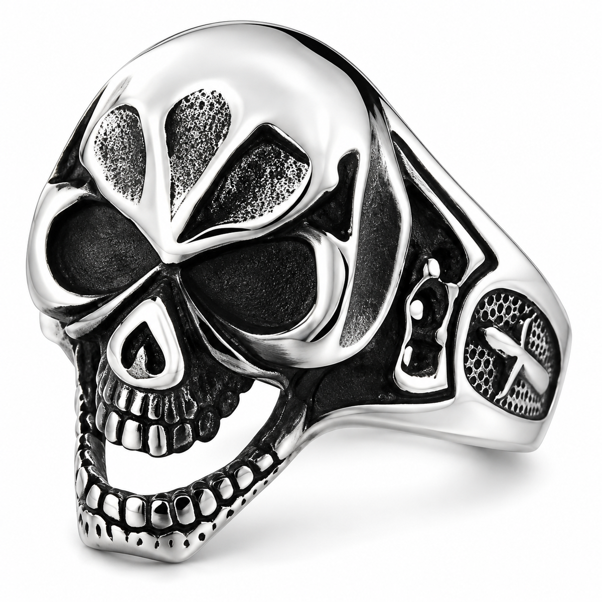 R156 Stainless Steel Evil Face Skull Biker Ring