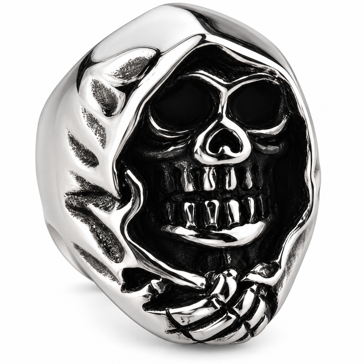 R172 Stainless Steel Grim Skull Biker Ring