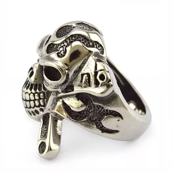R31 Stainless Steel X Skull Biker Ring - view 2