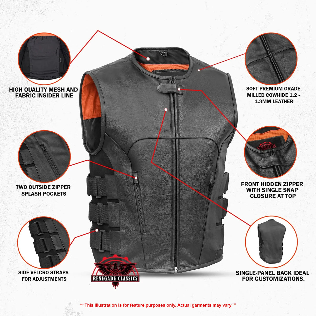 Men's Black Leather SWAT Style Motorcycle Vest - view 2