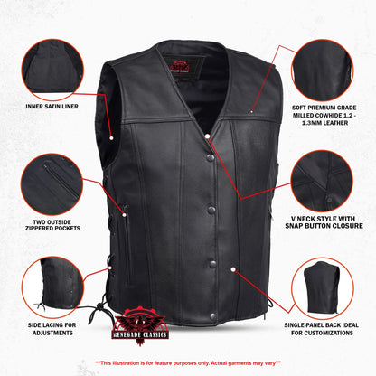 Clubster Men's Black Milled Cowhide Side Lace Motorcycle Leather Vest - view 2