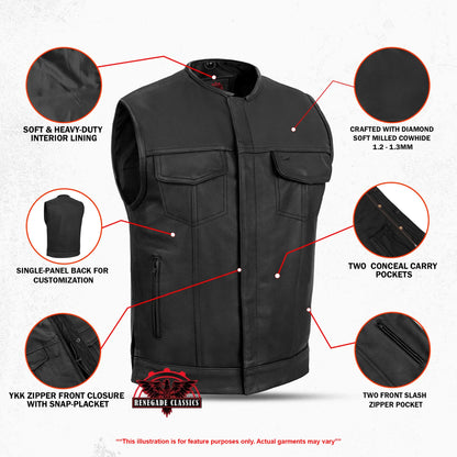 Eclipse Black Motorcycle Vest - Hidden Smart Access Pockets & Durable Lining - view 3