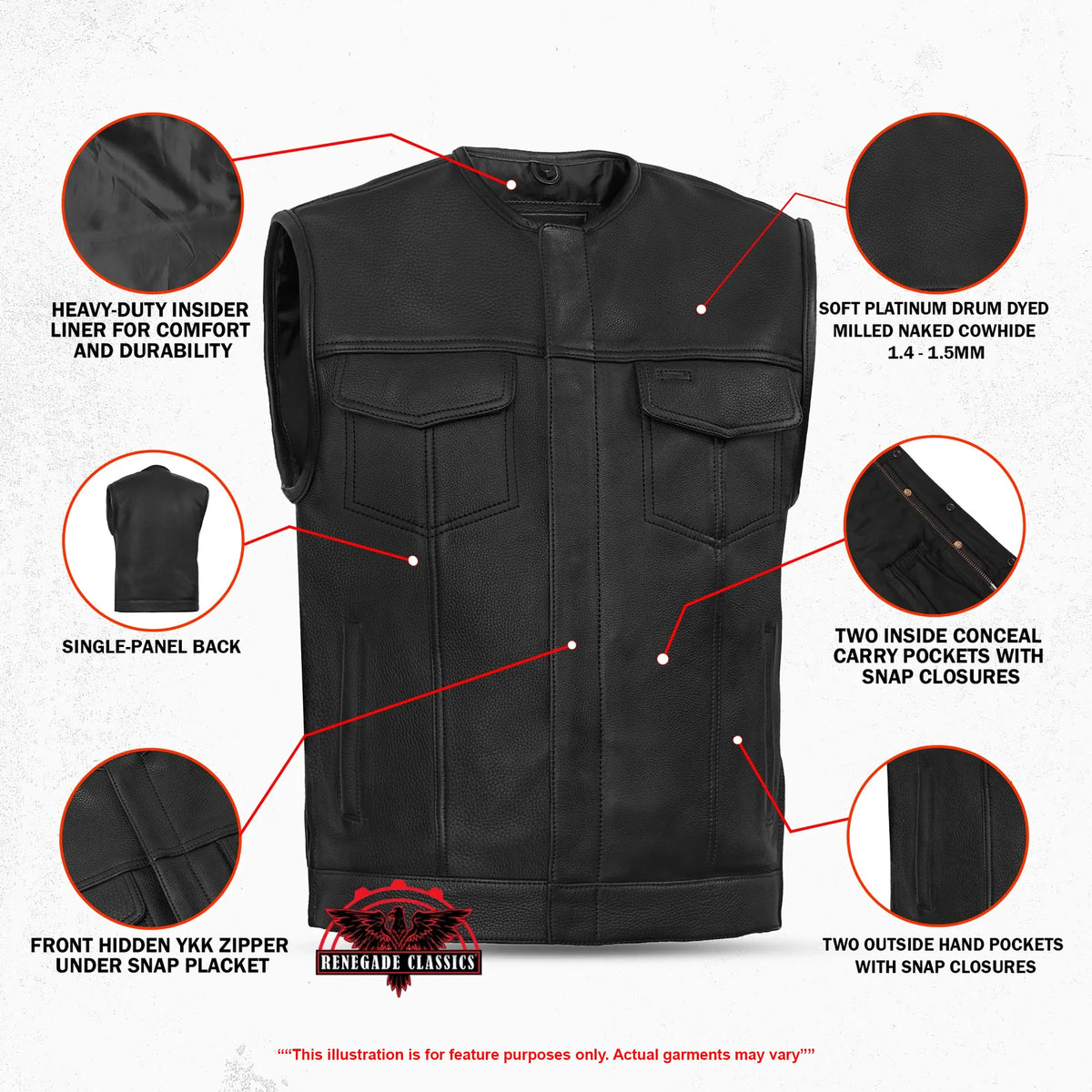 Men's Black Leather Motorcycle Vest with Upgraded Style - view 3