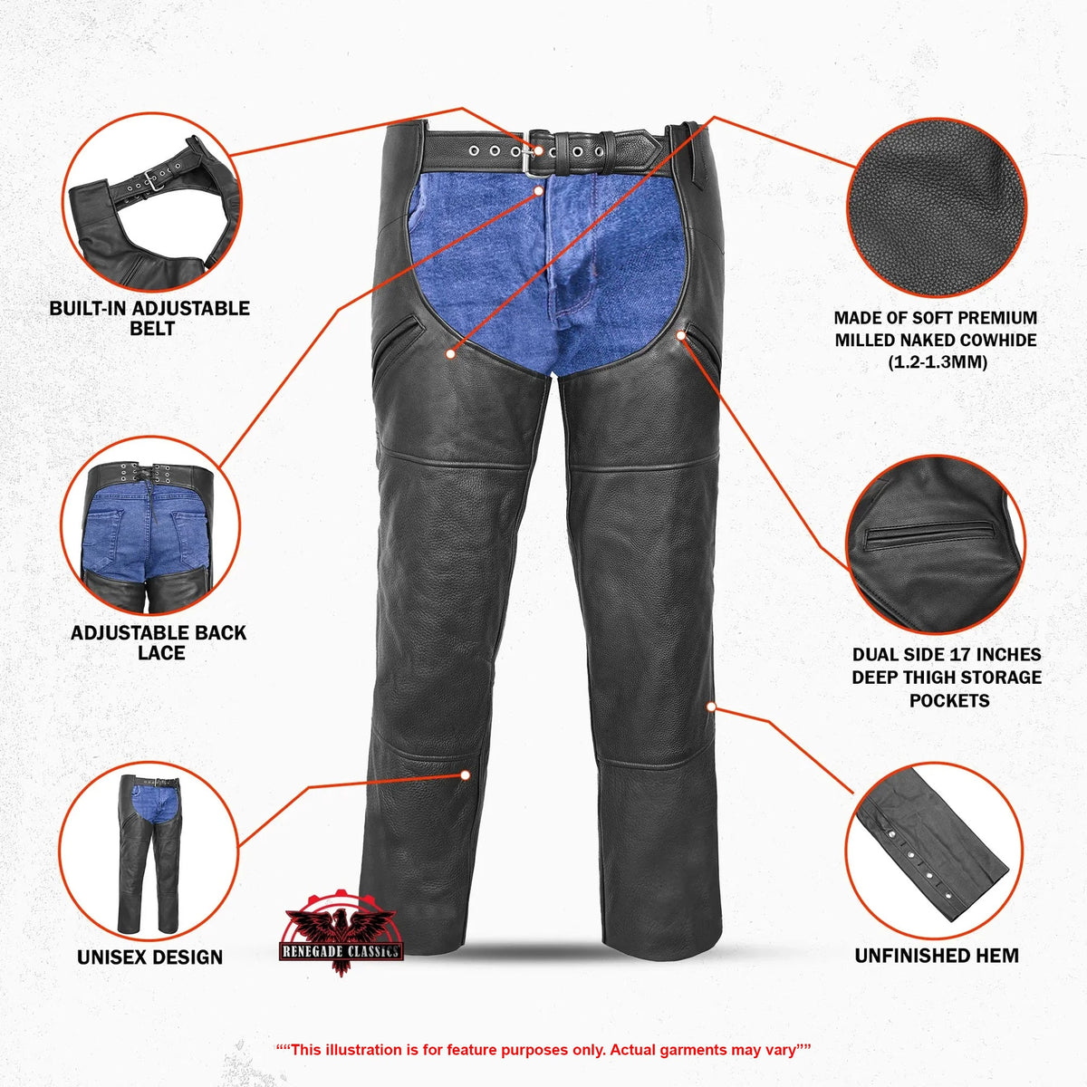 Leather Guard Unisex leather motorcycle chaps - Black - view 3
