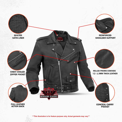 Dawn Rider Men's Premium Black Leather Motorcycle Jacket