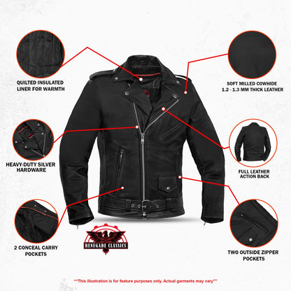 Men's Classic Plain Side Police Style M/C Jacket - TALL - view 3