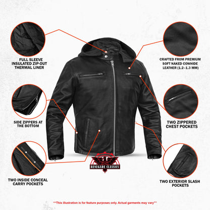 Men's Black Sporty Cruiser Leather Jacket - view 3