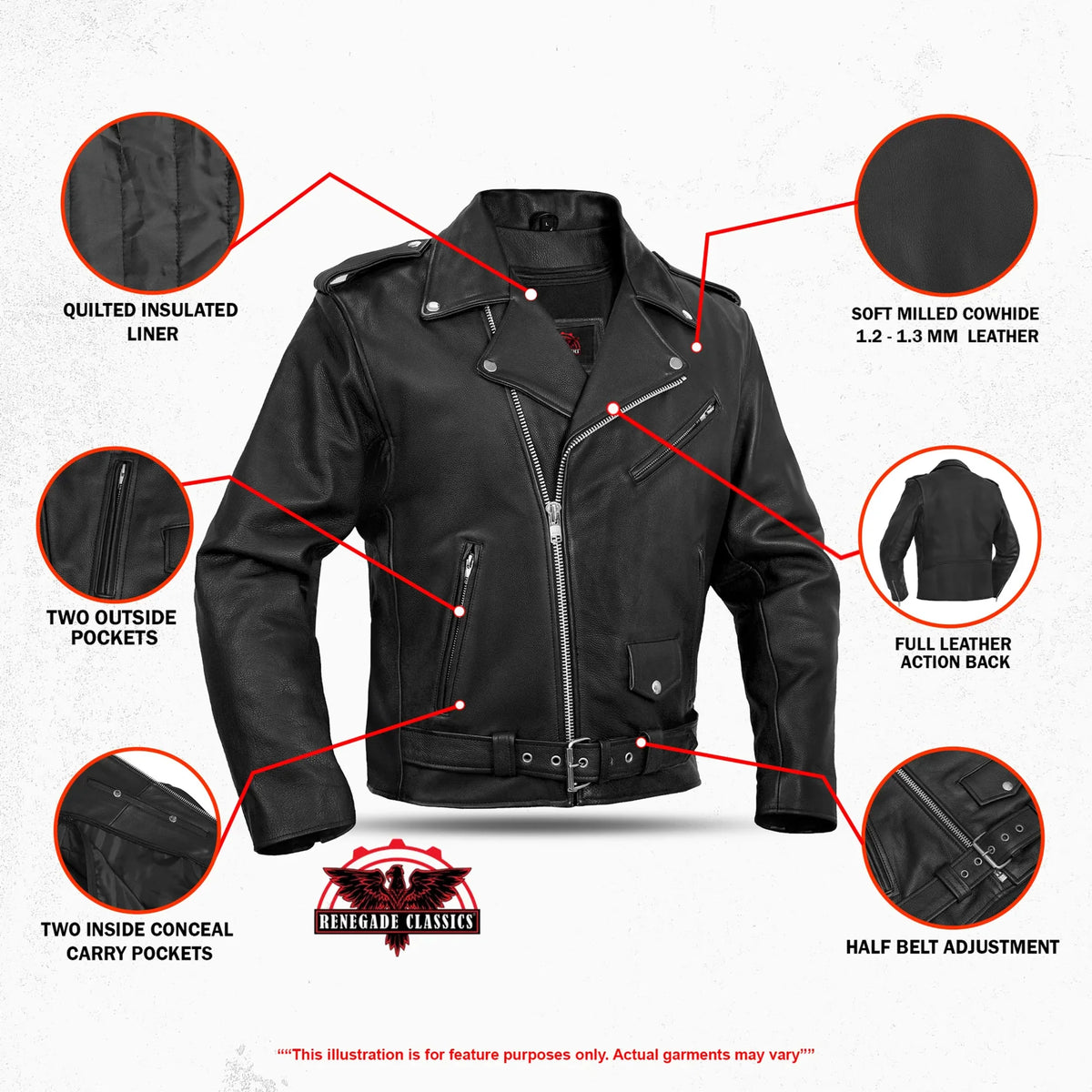 Men's Classic Plain Side Police Style Motorcycle Jacket - Black - view 3