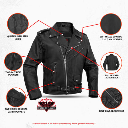 Men's Classic Plain Side Police Style Motorcycle Jacket - Black - view 3