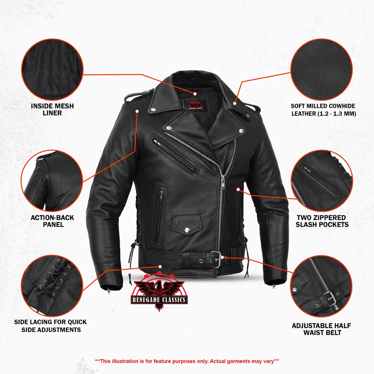 Men's Classic Side Lace Police Black Leather Motorcycle Jacket - view 3